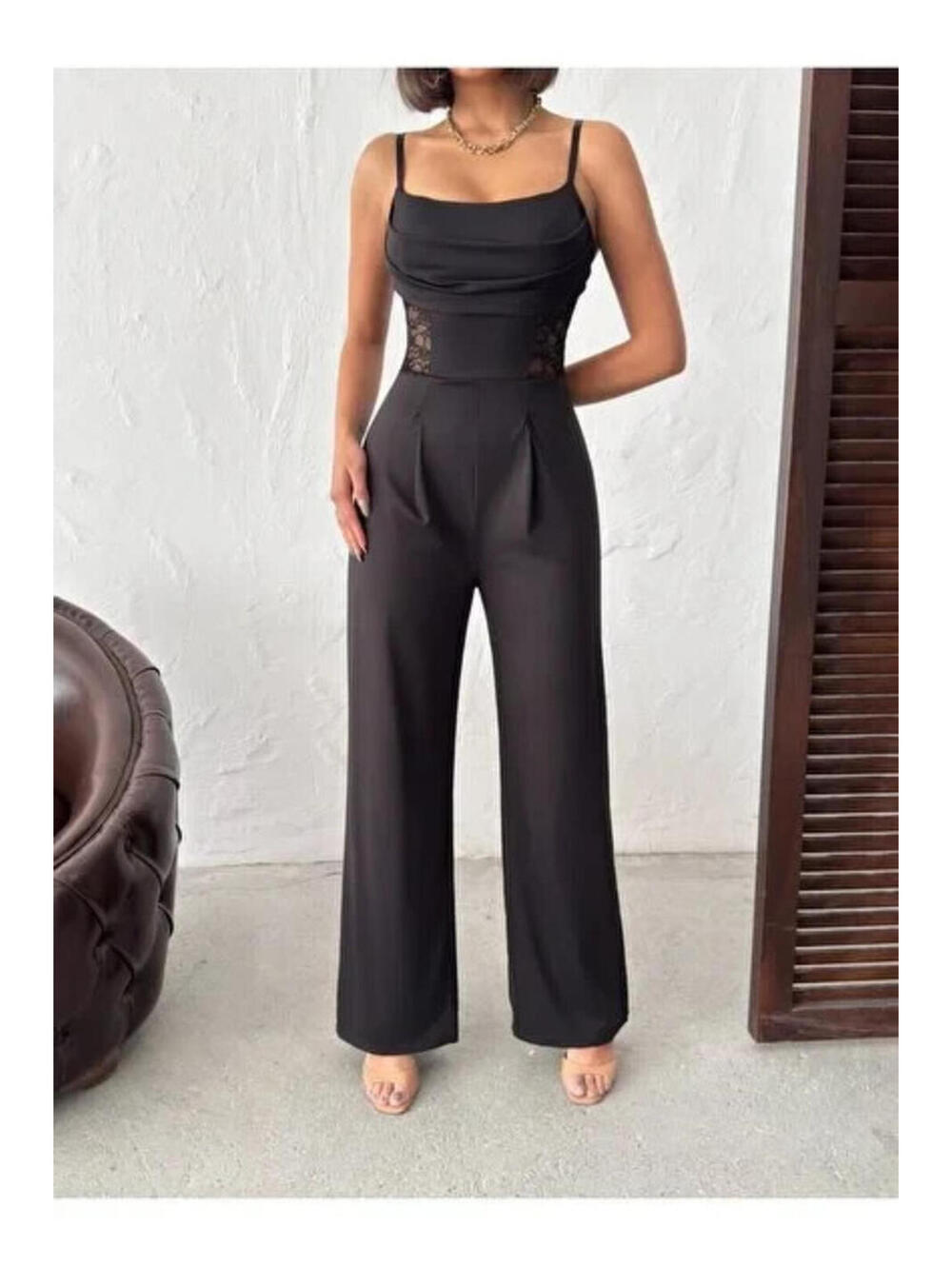 New Sexy Jumper Pantsuit Lace Outfit 1 Piece, Size Large Black Romper Pants Top